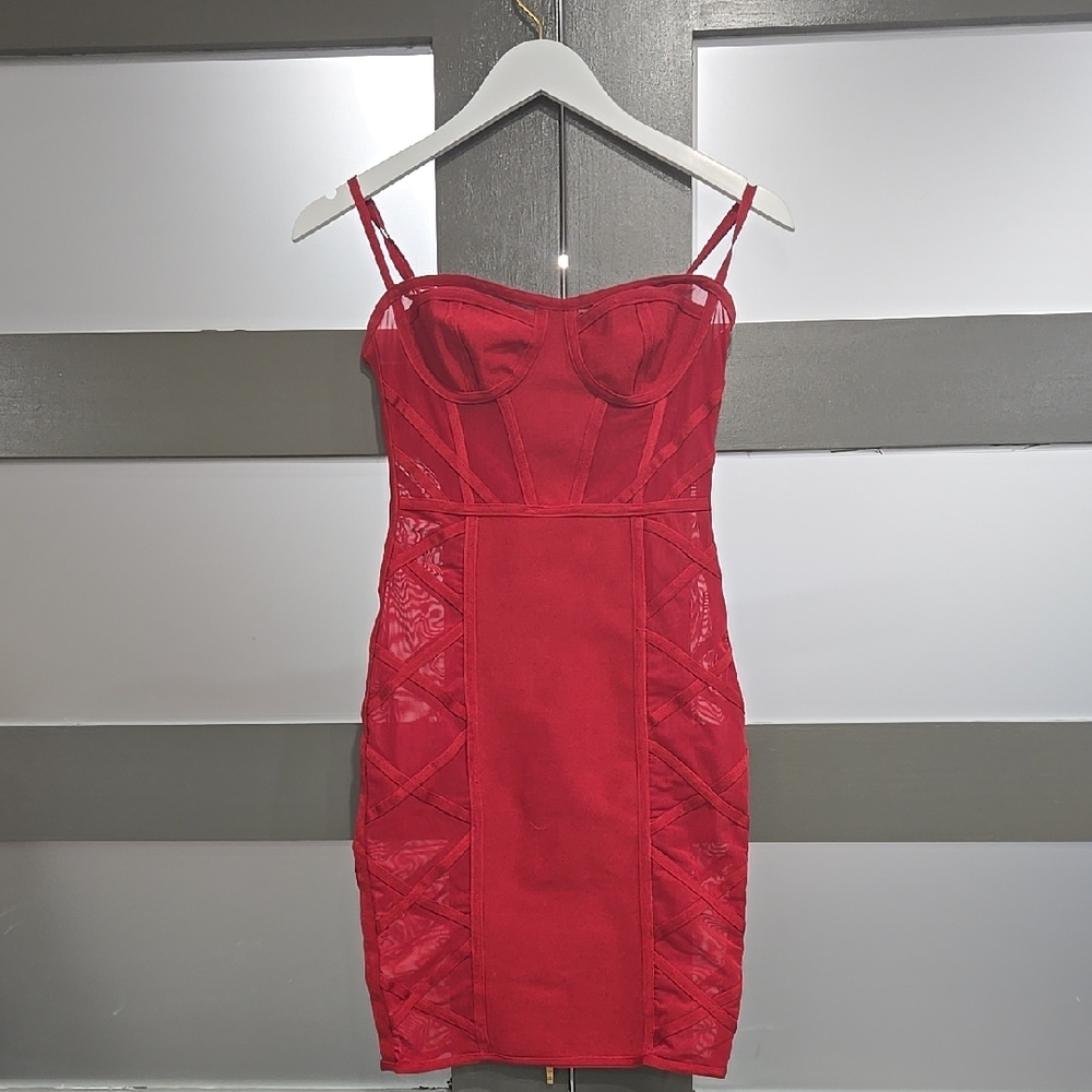 Fashion Nova Red Bodycon Mini Dress Spaghetti Strap